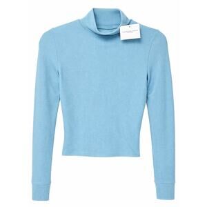 NWT American Eagle Blue Waffle Knit Mock Neck Crop Top Small Y2K Preppy Chic